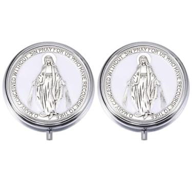 Imagem de Weyuley 2 caixas de joias religiosas da Virgem Maria, adequada para guardar contas de rosário, pequenos acessórios e lembranças ao receber a primeira comunhão. (branco)