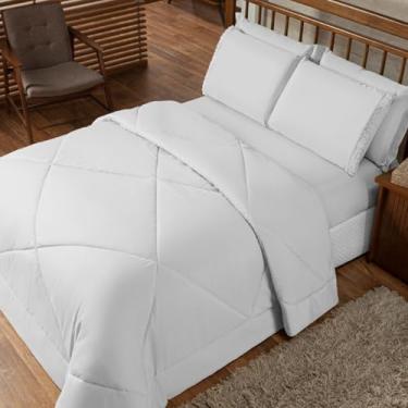 Imagem de Edredom Casal Dupla Face Cobre Leito Queen + Lençol Queen Com Elastico 6 Peças Tecido Toque Macio(Branco,Edredom Avulso)