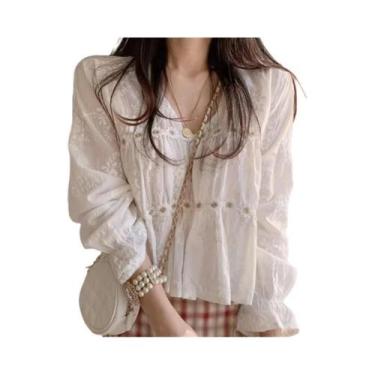 Imagem de Blusa Feminina Branca Com Decote Em V Estampa Floral Primavera Manga L