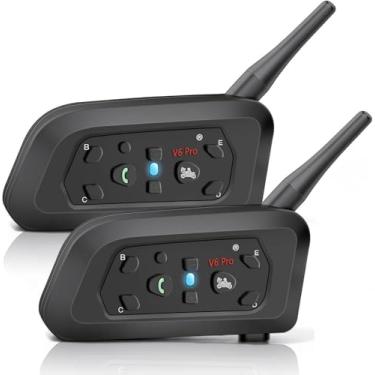 Imagem de Fone de ouvido intercomunicador V6 Pro com Bluetooth, bidirecional, 1.200 m, sistema de comunicação para esqui, quadriciclos, motocross, para capacetes completos e articulados (2 unidades) ESPECIAL