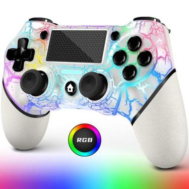 Imagem de Controlador sem fio AceGamer para PS4 branco com luz RGB