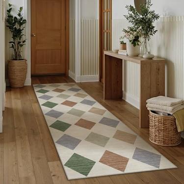 Imagem de PureCozy Tapete quadriculado para corredores, colorido, lavável, longo, antiderrapante, boho, interior para entrada, cozinha, quarto, sala de jantar, lavanderia