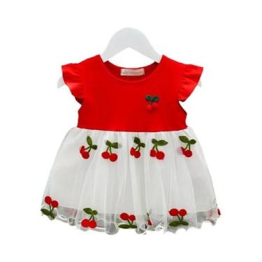 Imagem de Vestido De Verão Em a Com Estampa De Cereja Para Meninas, Decote Redon