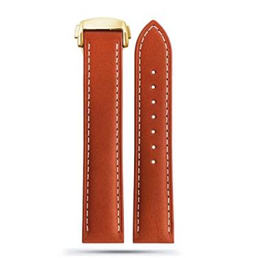 Imagem de ORKDFJ Para Omega Seamaster 300 150 Speedmaster 007 AT150 Pulseira de relógio marrom Fecho de implantação 19 mm 20 mm 21 mm Pulseira de couro italiano (Cor: B Marrom claro, Ouro, Tamanho: 19 mm)