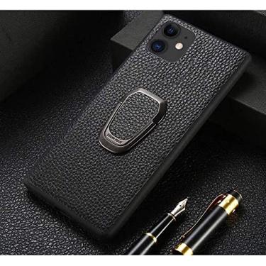 Imagem de KKFAUS Capa de telefone de couro com suporte magnético, capa de motorista para Apple iPhone 12 (2020) 6,1 polegadas [Suporte] [À prova de choque] (Cor: preto)