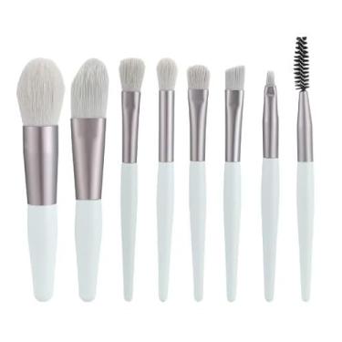 Imagem de Conjunto de 8 pincéis de maquiagem macios e macios para cosméticos base blush em pó sombra kabuki pincel de maquiagem ferramenta de beleza (azul)