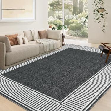 Imagem de GarveeHome Tapete para sala de estar, 20 x 25 cm, moderno, listrado, com suporte de borracha, pilha baixa, resistente a manchas, para sala de jantar, tapete com bordas contemporâneas para escritório