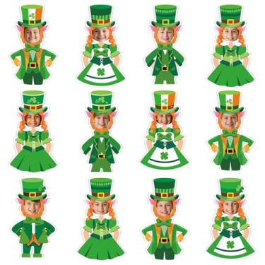 Imagem de 60 peças de chapéus de duende do dia de São Patrício, recortes temáticos, chapéus e barba, quadros de avisos, decorações de terno e vestido, recortes de papel, decoração de sala de aula para meninos e