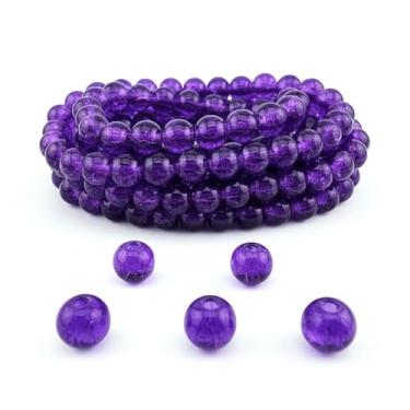 Imagem de DandS ltd Contas de vidro Crackle Lampwork para fabricação de joias, ametista roxa, pulseiras vibrantes, colares, suprimentos de miçangas e kits de artesanato para joias artesanais, 80 peças de 10 mm