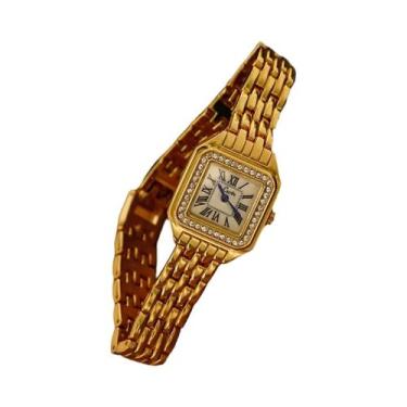 Imagem de Relógio De Quartzo Feminino Estilo Retrô Com Strass Dourado, Pulseira 