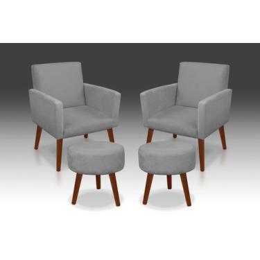 Imagem de Kit 02 Poltrona Nina+ 02 Puf Redondo Suede Cinza Claro -Modena  Decor 