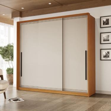 Imagem de Guarda Roupa Roupeiro 3 portas de correr 4 gavetas Valência Freijó Creme Politorno Móveis