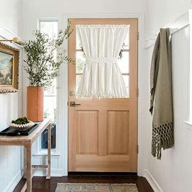Imagem de Cortina de porta semitransparente - Cortina de porta francesa de mistura de linho para cozinha, bolso de varão, capa de tratamento de janela, decoração de casa de fazenda, 132 cm de largura x 101 cm