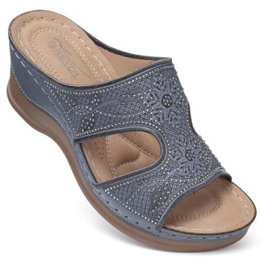 Imagem de SHIBEVER Sandálias femininas estilosas: verão confortável - sandália feminina sem cadarço, Azul, 35