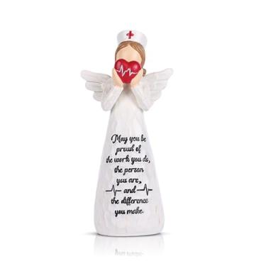 Imagem de GrivSheen Estatueta de anjo de enfermeira segurando corações presentes para enfermeiras, estatuetas de anjo de cura de resina, para decoração de mesa de enfermeira e presentes de formatura de