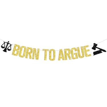 Imagem de Born to Argue Banner, Congrats Lawyer, Case Closed, Passed The Bar, Law School JD Degree Graduation Party Decoration Supplies, Gold and Black Glitter