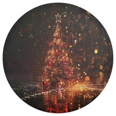 Imagem de xigua Jogo americano redondo de árvore de Natal, conjunto de 6, tapete de mesa redondo antiderrapante resistente ao calor, tapetes de mesa de 48 cm limpáveis para decoração de cozinha, jantar e festa