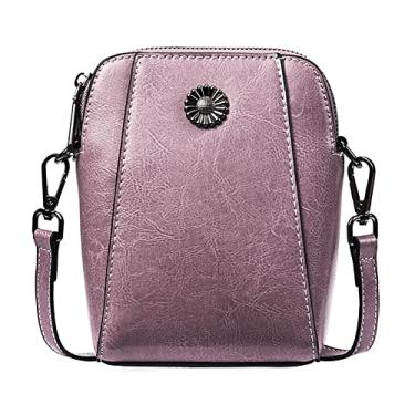 Imagem de Yohora Bolsa feminina de ombro de couro legítimo, bolsa transversal pequena para celular, Roxa, Small