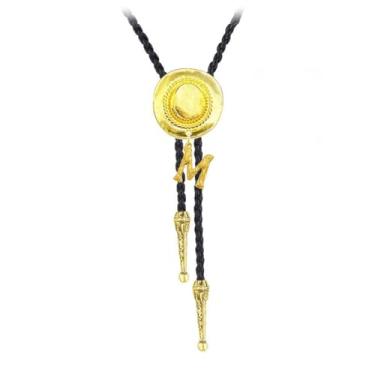 Imagem de JPJZY BRBAM Pingente Bolo Tie Western Cowboy Hat e Letra 3D Letra Bolo Tie Western Cowboy Colar de Couro Masculino, Metal