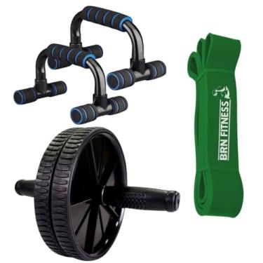 Imagem de Kit Roda Abdominal + Barra Flexão + Elástico Superband Extra Forte BRN FITNESS Treino Funcional Musculação Força Academia Casa Resistencia Alta Performance