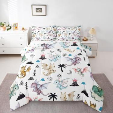 Imagem de jejeloiu Jogo de cama solteiro com desenho de dinossauro, estampa de dinossauro, estampa de dinossauro, edredom para crianças, meninos, meninas, microfibra, ultramacia, respirável