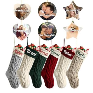 Imagem de O melhor conjunto de Natal personalizado 12 peças - Meias familiares personalizadas e enfeites de árvore combinando para decoração memorável de férias de 2025