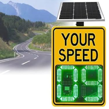 Imagem de Sinal de exibição de velocidade de radar solar - Indicador de limite de velocidade piscante LED, detector de velocidade digital alimentado por energia solar, placa de aviso de estrada de alumínio