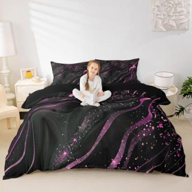 Imagem de Erosebridal Capa de edredom com textura de mármore, tamanho casal, preto e rosa, para meninas, mulheres, crianças, brilhante, brilhante, moderna, estética, pedra estética, capa de edredom aquarela
