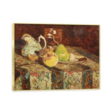 Imagem de NHLDZYH Moldura dourada. Pintura vintage fruta ainda vida em tela retro fruta motivo estilo country decoração de parede para cozinha e sala de jantar. A55. 80 x 105 cm.