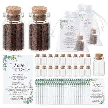 Imagem de ORIGACH Conjunto de 100 lembrancinhas de casamento Let Love Grow para convidados a granel com mini garrafas, cartões de agradecimento e bolsas, lembrança de casamento para lembrancinhas de festa de