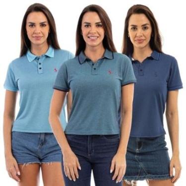 Imagem de Camisa Polo Feminina Manga Curta Piquet Dia a Dia Kit 3-Feminino