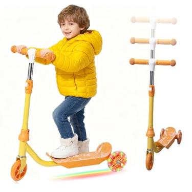 Imagem de Patinete para crianças de 3 a 7 anos, 3 rodas com luz de LED, altura ajustável do guidão, plataforma antiderrapante longa, scooters de metal resistente para meninos e meninas de 3 a 5 a 7 anos, até 50