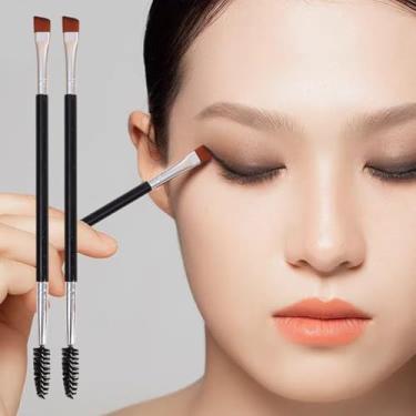 Imagem de 2 peças de escova de sobrancelha diagonal espiral dupla profissional angular pincel delineador beleza ferramentas de maquiagem, 18 cm