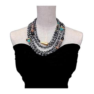 Imagem de DWBPGVUN 4 fileiras 14 x 45 mm Dzi Ágata 22 x 21 mm Colar com pedras preciosas, vários fios, gargantilha