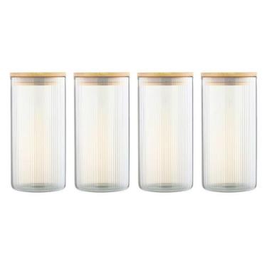 Imagem de Kit 4 Pote Hermético Mantimento Alimentos Cozinha Vidro Canelado Com T