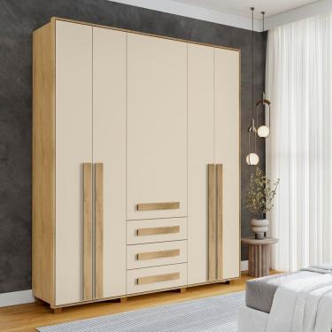 Imagem de Guarda-roupa Casal 5 Portas 3 Gavetas Las Vegas Cinamomo / Off White