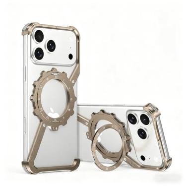 Imagem de HUHUCASE Capa para iPhone 16 Pro Max de 6,9 polegadas, suporte magnético giratório de 360° de titânio sem moldura, capa de telefone militar tipo Z (ouro deserto, iPhone 13 Pro)