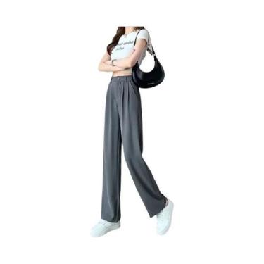 Imagem de Calças de Alfaiataria Feminina - Cintura Alta, Perna Larga e Reta - De