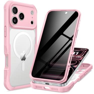 Imagem de seacosmo Capa para iPhone 17 Pro Max, amortecedor de corpo inteiro com protetor de tela de privacidade de vidro temperado integrado e proteção para lente da câmera, compatível com MagSafe, capa de