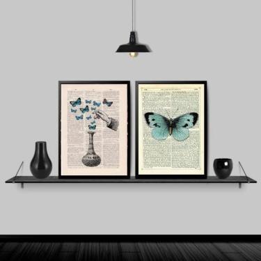Imagem de Kit 2 Quadros Poção de Borboletas 45x34cm | Moldura Preta