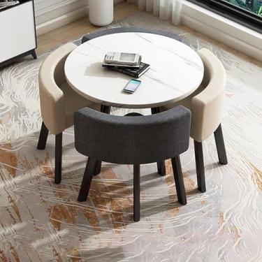 Imagem de Conjunto de mesa e cadeira de escritório de algodão e linho, conjunto de mesa de jantar quadrada com cadeiras, conjunto de combinação de mesa de sala de estar e cadeira, com 1 mesa e 4 cadeiras, para