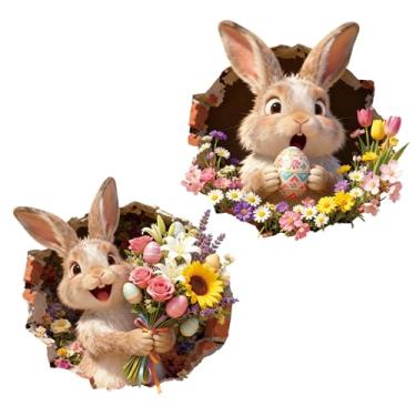 Imagem de Adesivos de Páscoa para Janelas,2 Peças Coloridas Autoadesivas Fofas de Desenho Animado,Autocolantes De Coelhos Para Decoração De Banheiro - Para Espelho Vidro Decoração Escritório Loja