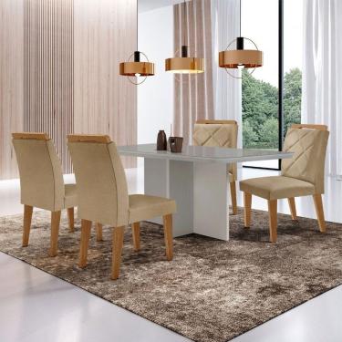 Imagem de Mesa Olímpia 120cm Com 4 Cadeiras Melissa Moderna Mobilia Turim 07/off White/imbuia