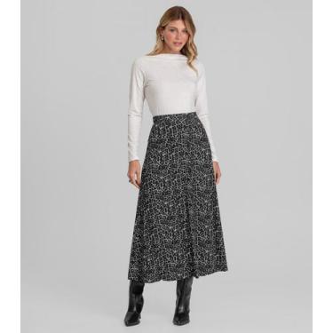 Imagem de Saia Feminina Midi Evase Dianna Cinza, P, Cinza