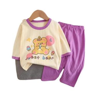 Imagem de Conjunto De Roupas Com Estampa De Urso Bebê, Pijama De Algodão De Mang