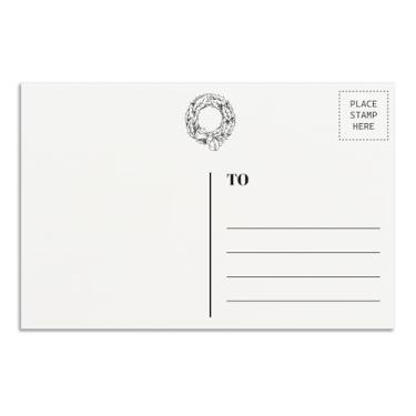 Imagem de Pacote com 50 cartões postais em branco 10 x 15 cm para o Natal - Coroa de Natal impressa na parte traseira - Cartolina grossa (325 gsm) - Branco brilhante, acabamento liso - Perfeito para arte DIY