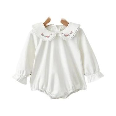 Imagem de Macacão Branco De Algodão Para Bebê Menina 0-24M Com Gola Bordada, Mac