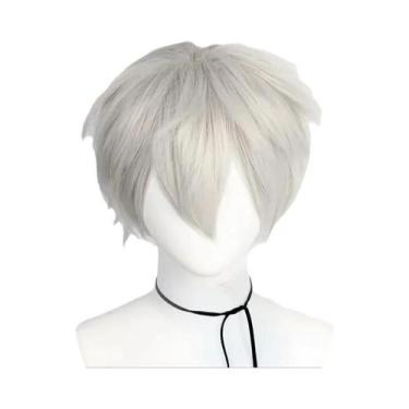 Imagem de Peruca Curta Masculina Para Cosplay Sintética Prata Vermelha Rosa Loir