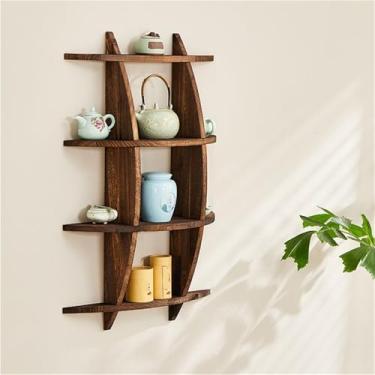 Imagem de Prateleira de exibição de caneca de café – Suporte de copo de café de madeira maciça montado na parede para cozinha, escritório, sala de estar – Prateleira decorativa de armazenamento para canecas de