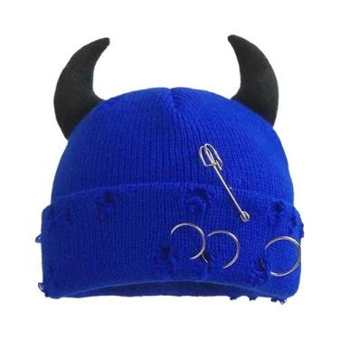 Imagem de Gorro De Inverno Unissex Com Chifres De Diabo Em Tricô, Touca Quente D